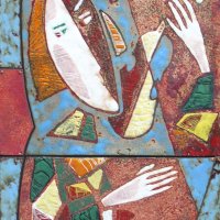 Скрипач, эмаль на меди, 2006г.