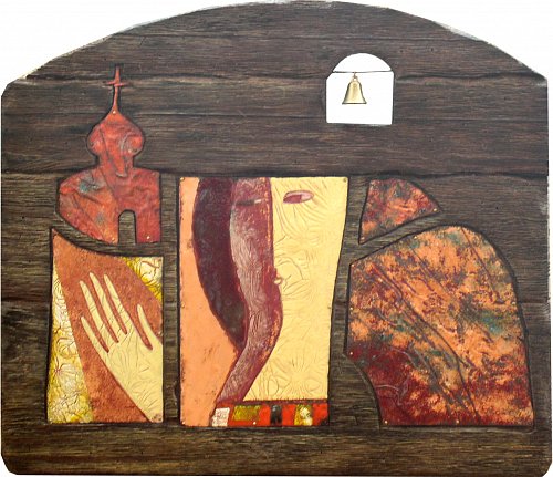 «Дорога к храму», 50х57, эмаль на меди, дерево, 2005г.