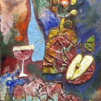 Натюрморт с яблоком, эмаль на меди, 2009г.